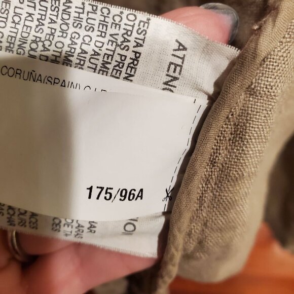 ZARA Euro Limited Edition Taupe Khaki Double Breasted Linen Trench Coat L - Picture 10 of 14